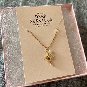 Gorgeous Dear Survivor “True North” pendant, 14k gold plated with real pearl